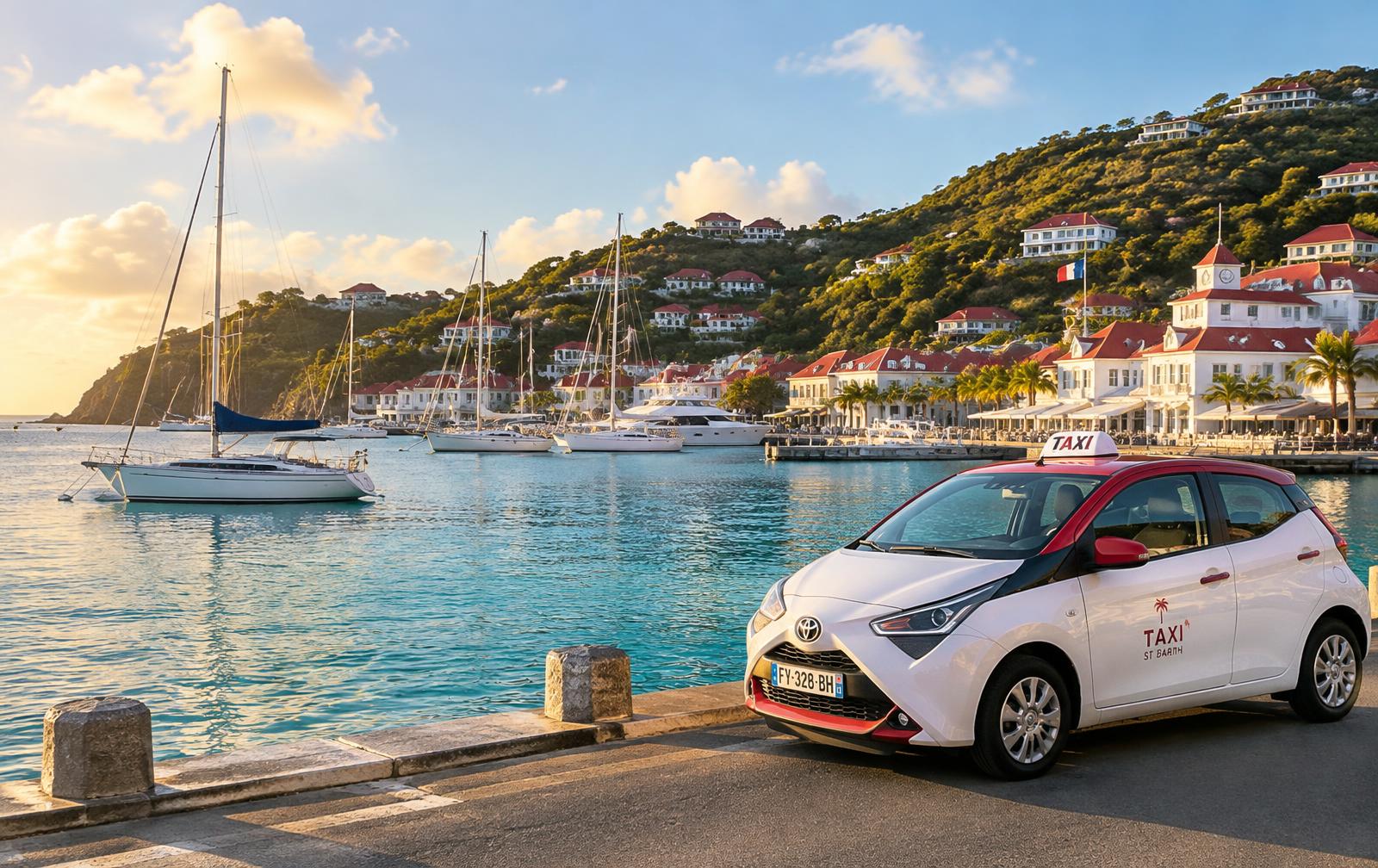 Taxi parked on the waterfront at Gustavia harbor, Saint Barthélemy